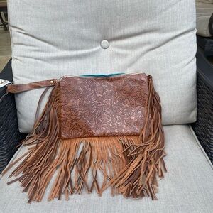 Brown Fringe Western Clutch Bag